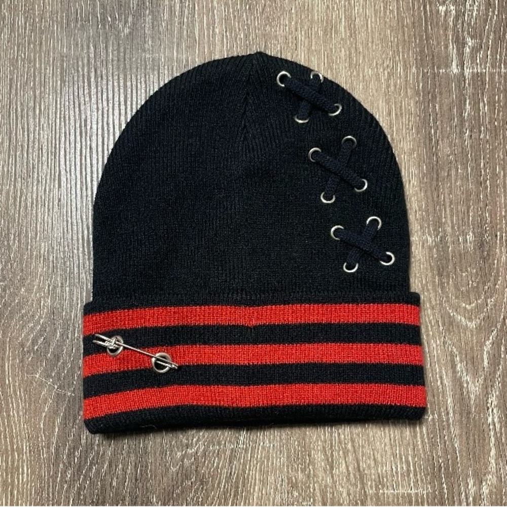 Black and Red Striped Kids Beanie